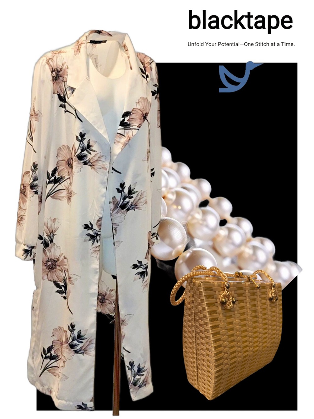 BLACK Tape Floral Robe - Blush Floral NWT’s Size L